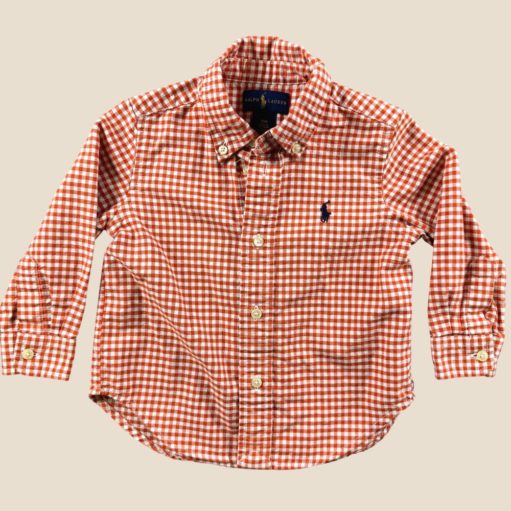 Ralph Lauren Shirt Boys 18M Red Gingham Check Picnic Plaid Long Sleeve Pony